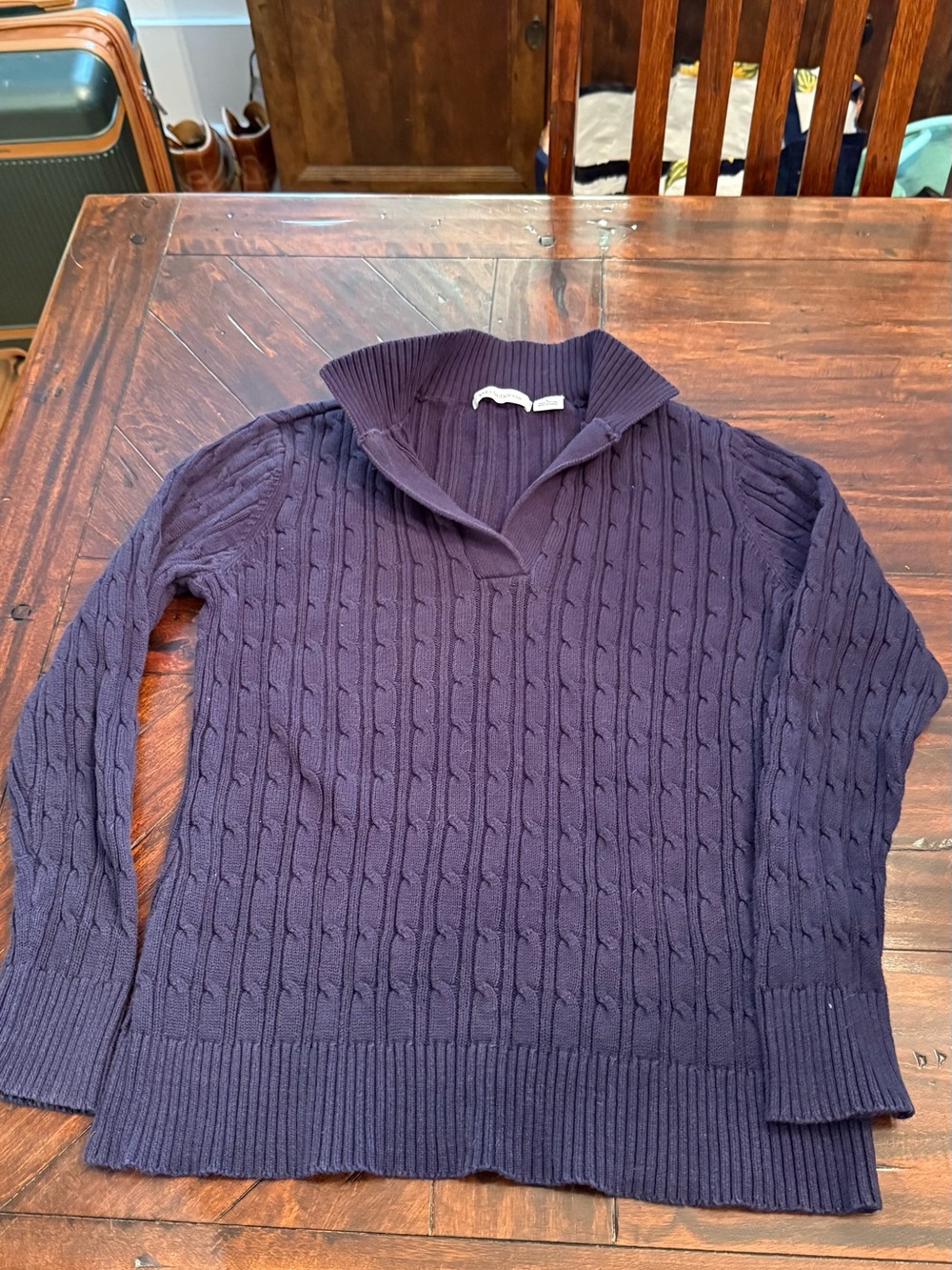 Women’s Cable-Knit Shawl Collar Sweater - Navy